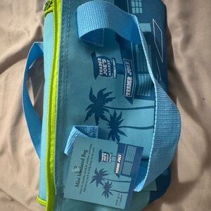Trader Joe's Sky Blue Mini Insulated Tote with Lime Zipper